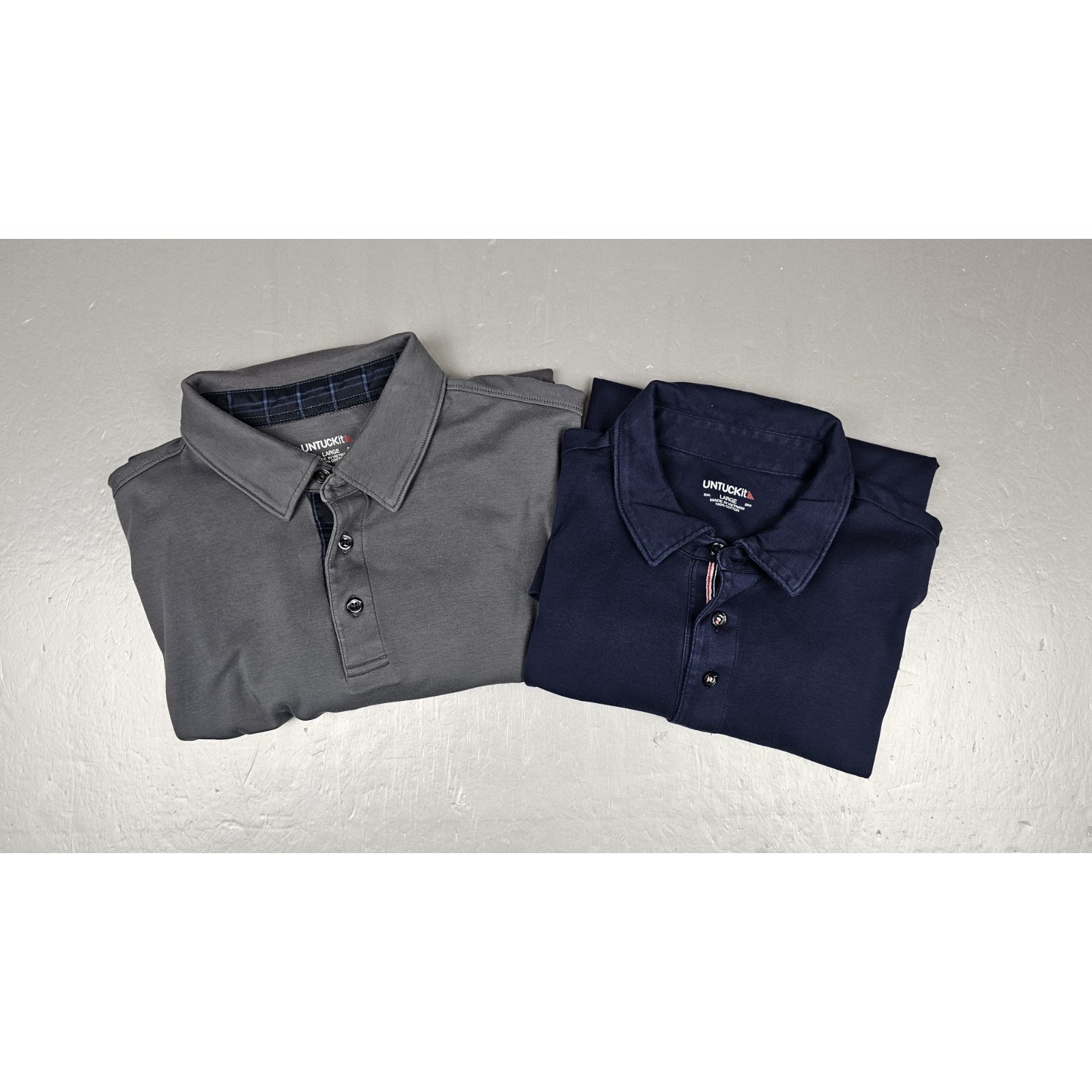 Untuckit Polo Shirt Mens Large Blue/ Gray Longsleeve Golf Rugby Lot Of 2